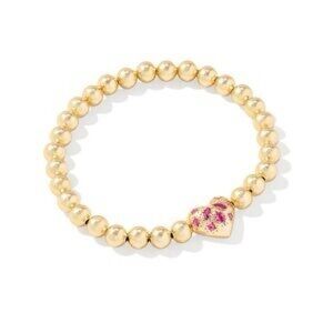 Kendra Scott Holland Gold Heart Stretch Bracelet in Pink Crystal